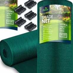Skuggnät 1,5x50m 140g/m2 + 50 klämmor gröna