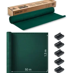 Skuggnät 1,5x50m 140g/m2 + 50 klämmor gröna