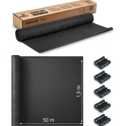 Skuggnät 1,5x50m 140g/m2 + 50 klämmor grå