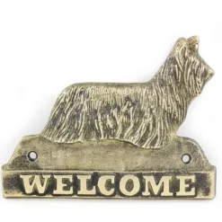 Skye Terrier - dörrskylt med en hund, välkomstplakett i mässing, unik skylt med inskriptionen Welcome by Art-Dog