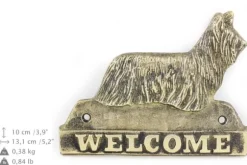 Skye Terrier - dörrskylt med en hund, välkomstplakett i mässing, unik skylt med inskriptionen Welcome by Art-Dog