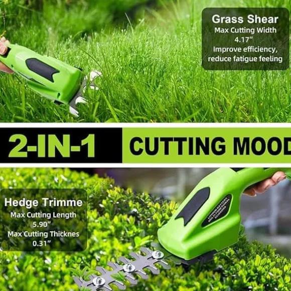 Sladdlös 2-i-1 Häcksax & Grästrimmer – 7,2V Elektrisk Trimmer för Trädgård, Gräsmatta och Buskar