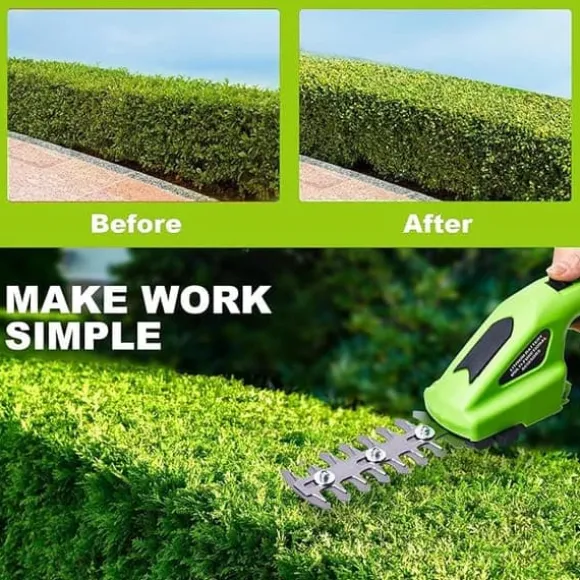 Sladdlös 2-i-1 Häcksax & Grästrimmer – 7,2V Elektrisk Trimmer för Trädgård, Gräsmatta och Buskar