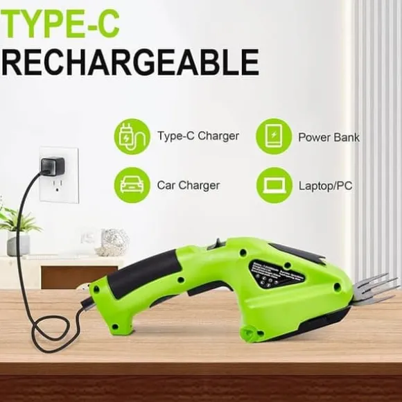 Sladdlös 2-i-1 Häcksax & Grästrimmer – 7,2V Elektrisk Trimmer för Trädgård, Gräsmatta och Buskar