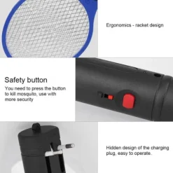 Sladdlös Uppladdningsbar Elektrisk Flugmygg Smälla Bug Zapper Racket Insektdödare Blå
