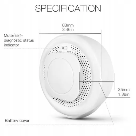 Smart Zigbee rökdetektor - MOES - Brandsäkert material - Smartphone-notifikationer - Ljudlarm