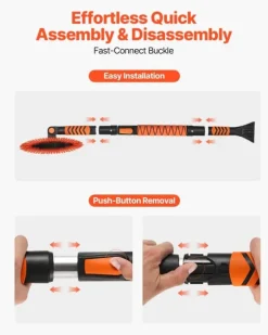 Snöborste & isskrapa - Set 3-i-1 med snöskyffel - Teleskopisk 107 cm - Vridbart 180° borsthuvud - Halkfritt handtag - För bil, SUV, lastbil