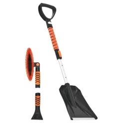 Snöborste & isskrapa - Set 3-i-1 med snöskyffel - Teleskopisk 107 cm - Vridbart 180° borsthuvud - Halkfritt handtag - För bil, SUV, lastbil