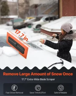 Snöraka för biltak - Snöskrapa med skumblad - 1,2 m Längd - 45 cm Repfritt Skumblad - Halkfritt Handtag - Lätt - Löv- och Skräpborttagning