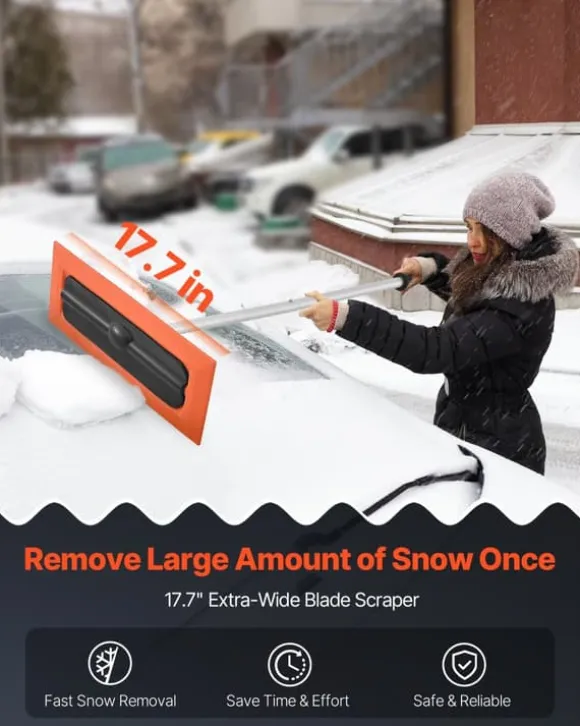 Snöraka för biltak - Snöskrapa med skumblad - 1,2 m Längd - 45 cm Repfritt Skumblad - Halkfritt Handtag - Lätt - Löv- och Skräpborttagning