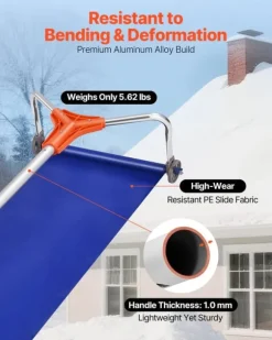 Snöraka för tak - Teleskopisk takskrapa - Räckvidd 1,25–5,24 m - Aluminiumblad 27 cm - Hjul - Glidduk - Lättvikt - För snö, löv & skräp