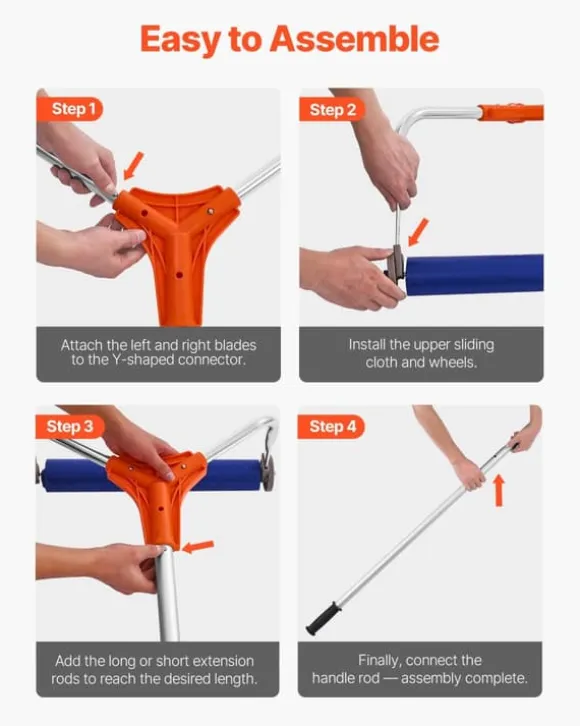 Snöraka för tak - Teleskopisk takskrapa - Räckvidd 1,25–5,24 m - Aluminiumblad 27 cm - Hjul - Glidduk - Lättvikt - För snö, löv & skräp