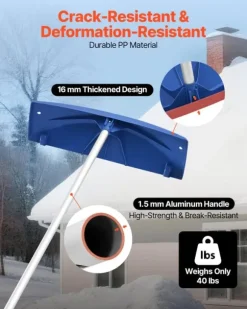 Snöraka för tak/Taksnöskrapa - Teleskopisk - PP-plastblad 60 cm - Räckvidd 1,18–5,55 m - Med hjul - Halkfritt handtag - Lätt - För snö och löv