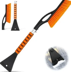 Snöröjningsverktyg med långt skaft - 27 tums isskrapa med avtagbar borste för enkel snöröjning och förvaring