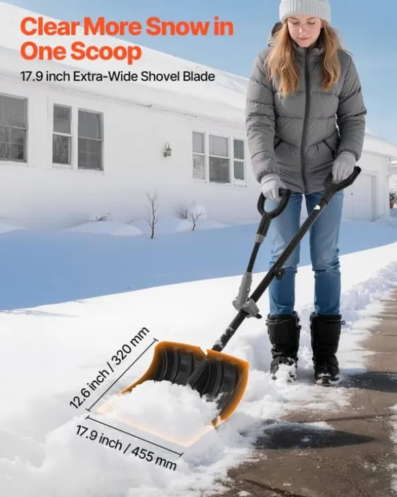 Snöskyffel - Handhållen snöplog - Bladbredd 45,5 cm - D-handtag - Halkfritt grepp - Lätt vikt - Stor kapacitet - För uppfart & utomhus