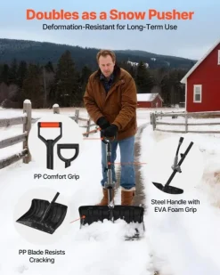 Snöskyffel - Handhållen snöplog - Bladbredd 45,5 cm - D-handtag - Halkfritt grepp - Lätt vikt - Stor kapacitet - För uppfart & utomhus