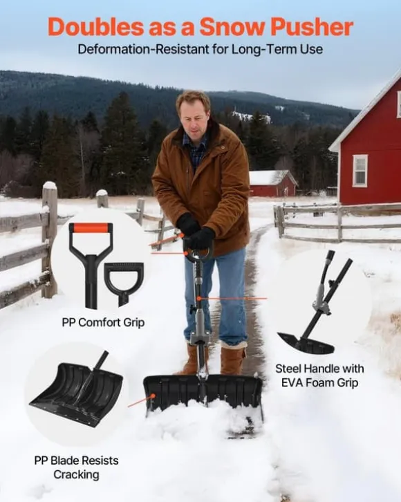 Snöskyffel - Handhållen snöplog - Bladbredd 45,5 cm - D-handtag - Halkfritt grepp - Lätt vikt - Stor kapacitet - För uppfart & utomhus