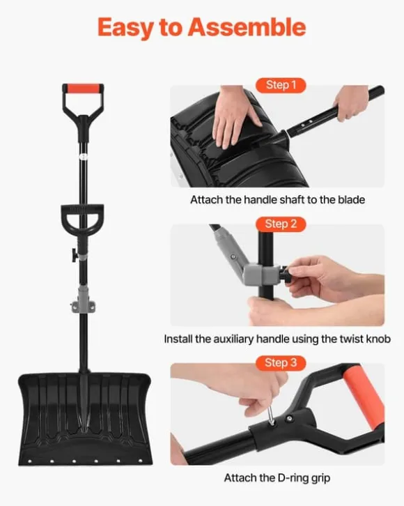 Snöskyffel - Handhållen snöplog - Bladbredd 45,5 cm - D-handtag - Halkfritt grepp - Lätt vikt - Stor kapacitet - För uppfart & utomhus