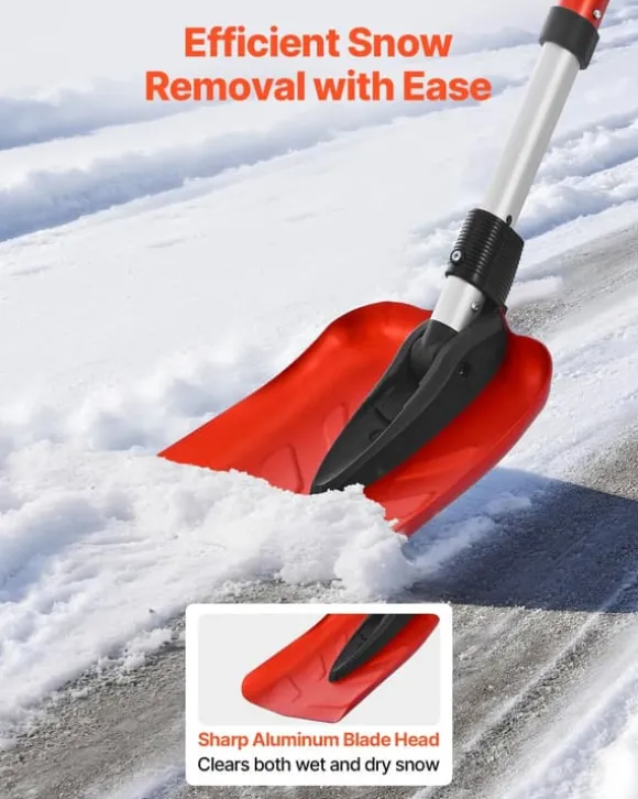 Snöskyffel - Hopfällbar - Blad 22 cm - Justerbar längd 91–102 cm - D-handtag - Lätt aluminiumlegering - Ergonomisk