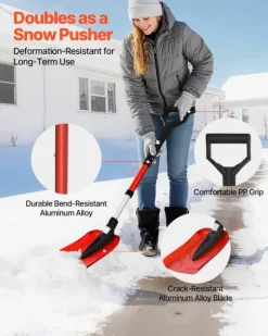 Snöskyffel - Hopfällbar - Blad 22 cm - Justerbar längd 91–102 cm - D-handtag - Lätt aluminiumlegering - Ergonomisk