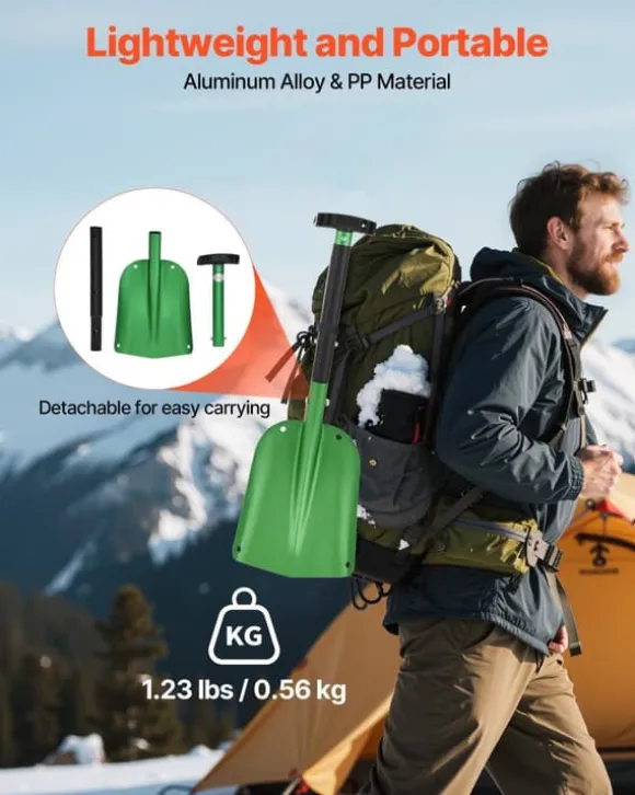 Snöskyffel - Snöplog - Aluminium - 21,5 cm Bredd - T-handtag - Lätt och bärbar - För uppfart, bil, camping - Stor kapacitet