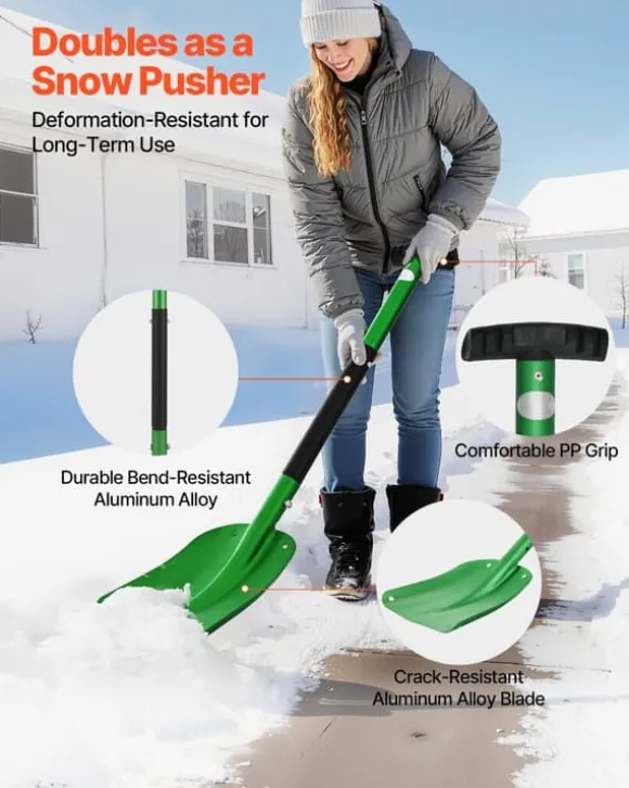 Snöskyffel - Snöplog - Aluminium - 21,5 cm Bredd - T-handtag - Lätt och bärbar - För uppfart, bil, camping - Stor kapacitet