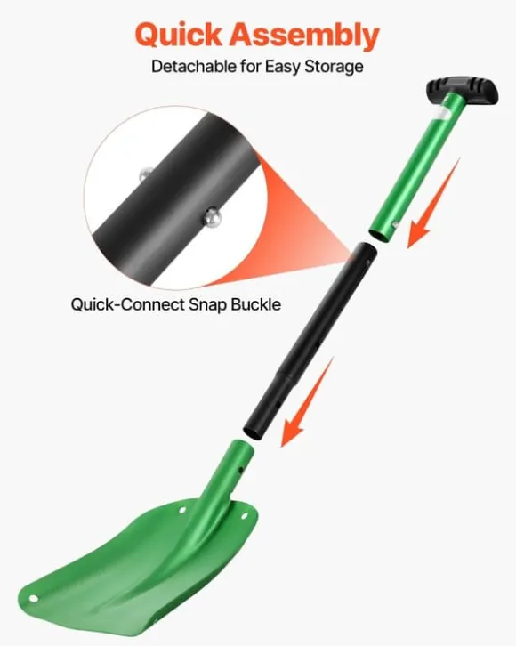 Snöskyffel - Snöplog - Aluminium - 21,5 cm Bredd - T-handtag - Lätt och bärbar - För uppfart, bil, camping - Stor kapacitet