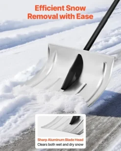 Snöskyffel - Snöskovel 40 cm - Aluminiumlegering - Halkfritt Grepp - Lätt - Avtagbart Skaft - Stor Kapacitet - För Uppfart