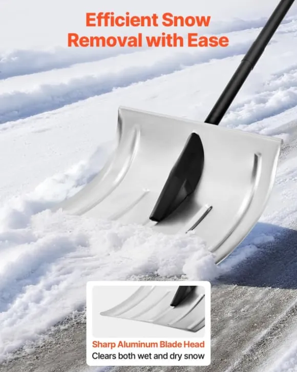 Snöskyffel - Snöskovel 40 cm - Aluminiumlegering - Halkfritt Grepp - Lätt - Avtagbart Skaft - Stor Kapacitet - För Uppfart