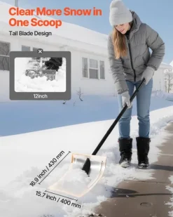 Snöskyffel - Snöskovel 40 cm - Aluminiumlegering - Halkfritt Grepp - Lätt - Avtagbart Skaft - Stor Kapacitet - För Uppfart