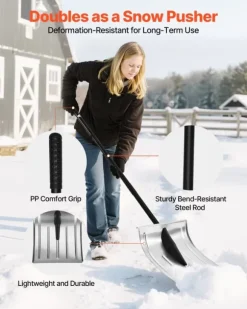 Snöskyffel - Snöskovel 40 cm - Aluminiumlegering - Halkfritt Grepp - Lätt - Avtagbart Skaft - Stor Kapacitet - För Uppfart