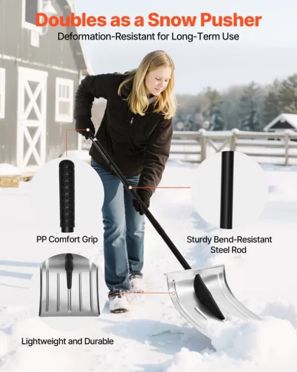 Snöskyffel - Snöskovel 40 cm - Aluminiumlegering - Halkfritt Grepp - Lätt - Avtagbart Skaft - Stor Kapacitet - För Uppfart