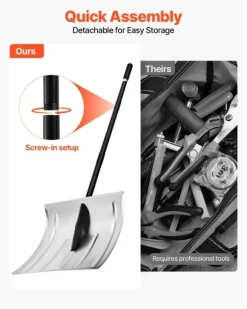 Snöskyffel - Snöskovel 40 cm - Aluminiumlegering - Halkfritt Grepp - Lätt - Avtagbart Skaft - Stor Kapacitet - För Uppfart