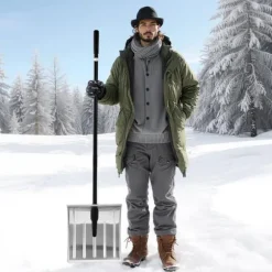 Snöskyffel - Snöskovel 40 cm - Aluminiumlegering - Halkfritt Grepp - Lätt - Avtagbart Skaft - Stor Kapacitet - För Uppfart