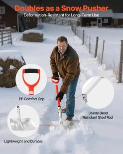 Snöskyffel för uppfart - Snöplogskyffel - 35 cm Bredd - Aluminiumlegering - D-format Handtag - Lättvikt - Stor Kapacitet