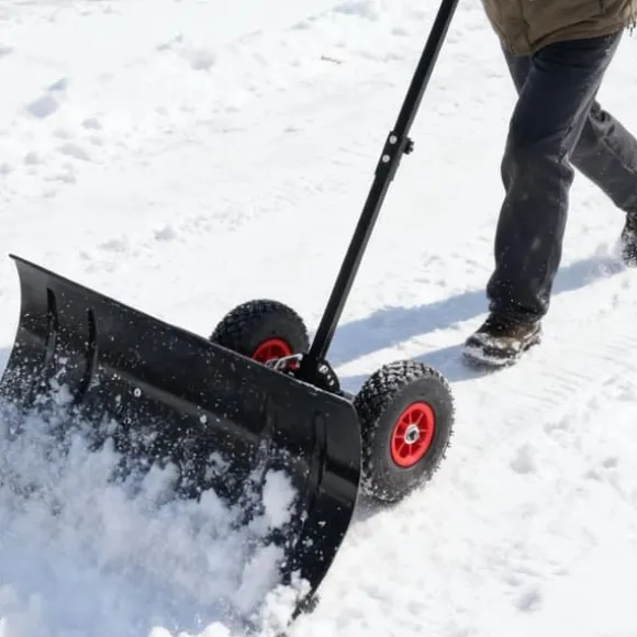 Snöskyffel, Justerbara Höjdinställningar, Integrerade Hjul,Enkelstångsnötskyffel-Svart - Metall