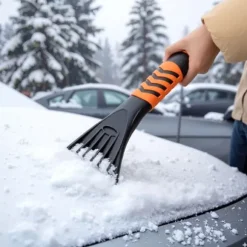 Snöskyffel och isskrapa, 31x15x84-104 cm, orange