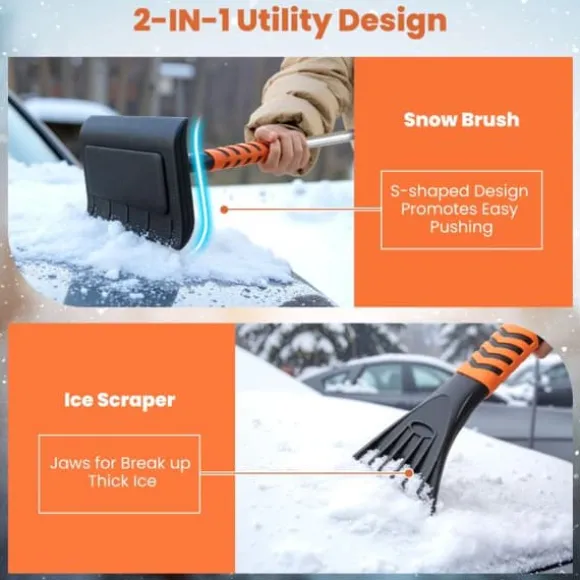 Snöskyffel och isskrapa, 31x15x84-104 cm, orange