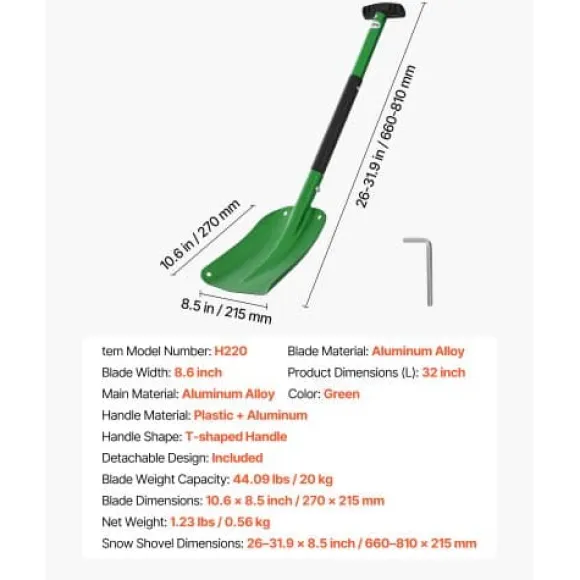 Snöskyffel, 66-81x21,5 cm, Grön, Aluminiumlegering