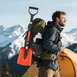 Snöskyffel, 91-102x22 cm, Röd, Fällbart verktyg i aluminiumlegering