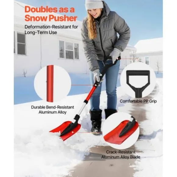 Snöskyffel, 91-102x22 cm, Röd, Fällbart verktyg i aluminiumlegering