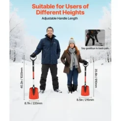 Snöskyffel, 91-102x22 cm, Röd, Fällbart verktyg i aluminiumlegering