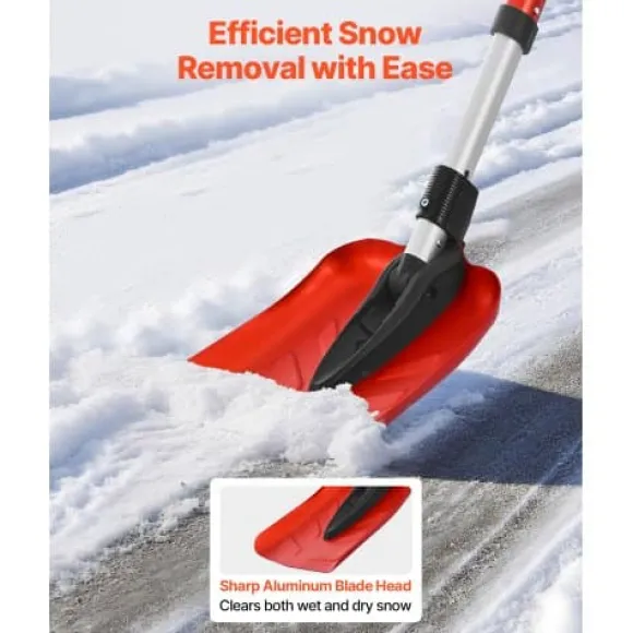 Snöskyffel, 91-102x22 cm, Röd, Fällbart verktyg i aluminiumlegering