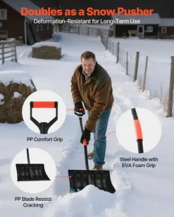 Snöskyffel/Snöspade - Handhållen - Ergonomiskt D-handtag - 42 cm Bladbredd - Aluminiumblad - Lätt vikt - Stor kapacitet - För uppfart och trädgård