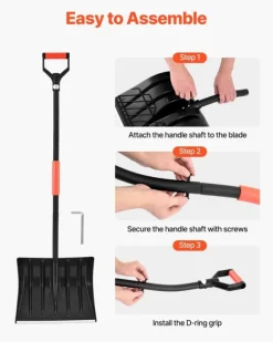 Snöskyffel/Snöspade - Handhållen - Ergonomiskt D-handtag - 42 cm Bladbredd - Aluminiumblad - Lätt vikt - Stor kapacitet - För uppfart och trädgård