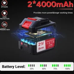 Snöslunga Elektrisk Trådlös, 21V, Batterier 2*4000mAh, Justerbart Handtag, Bredd 16cm