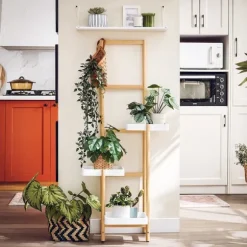 SoBuy Blomställ Växtstativ inomhus hörn trä växt hylla Växthylla STR13-WN