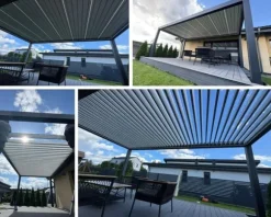 SOL PRO Bioklimatisk Pergola 4 x 4 m i aluminium med automatiskt justerbart tak och LED-belysning – antracitfärgad