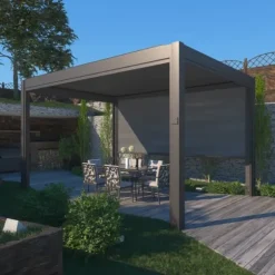 SOL PRO Bioklimatisk Pergola 4 x 4 m i aluminium med automatiskt justerbart tak och LED-belysning – antracitfärgad