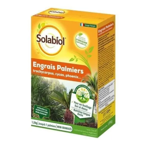 SOLABIOL SOPALMY15 palm- och medelhavsväxtgödsel 1,5 kg, användbar i ekologiskt jordbruk
